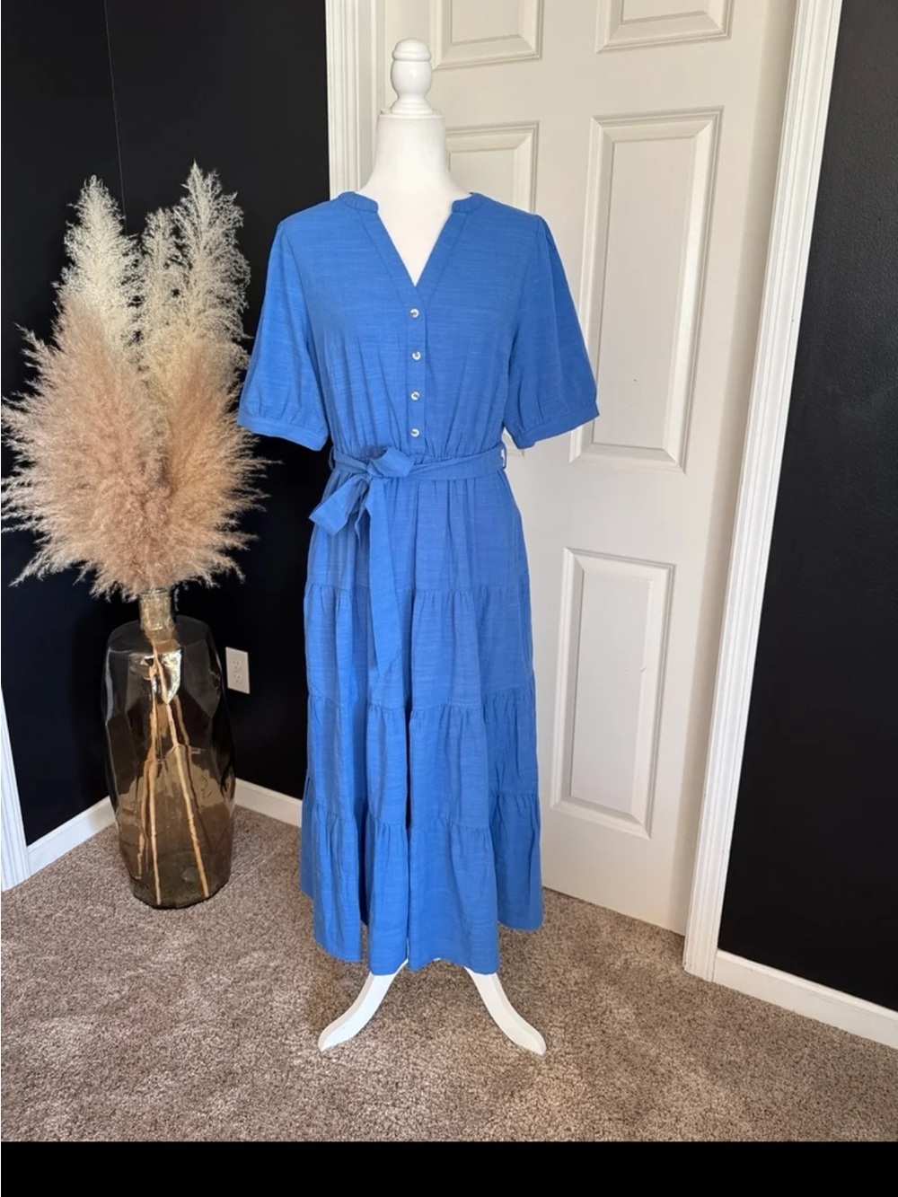 NWT PRETTYGARDEN Midi Dress Casual Short Sleeve V Neck Belted In Blue 
Medium - Picture 2 of 12